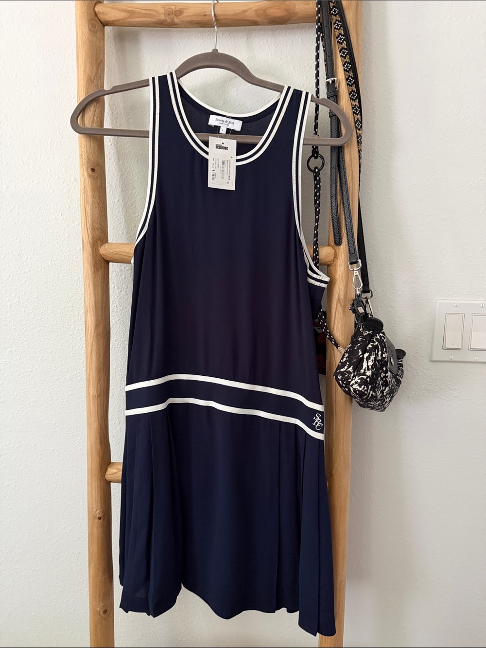 Sporty & Rich Navy Midi Dress with White Trim